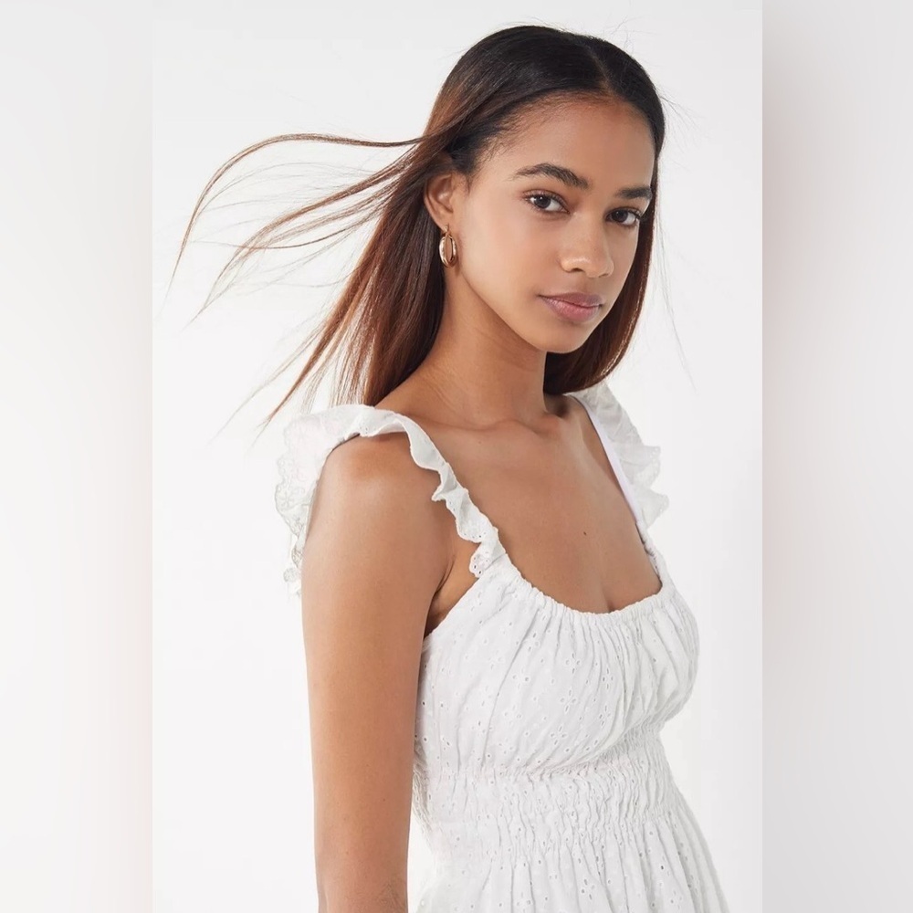 NWT Capulet Gemma Smocked Eyelet Ruffle Strap Mini Dress White Size L - Picture 6 of 12